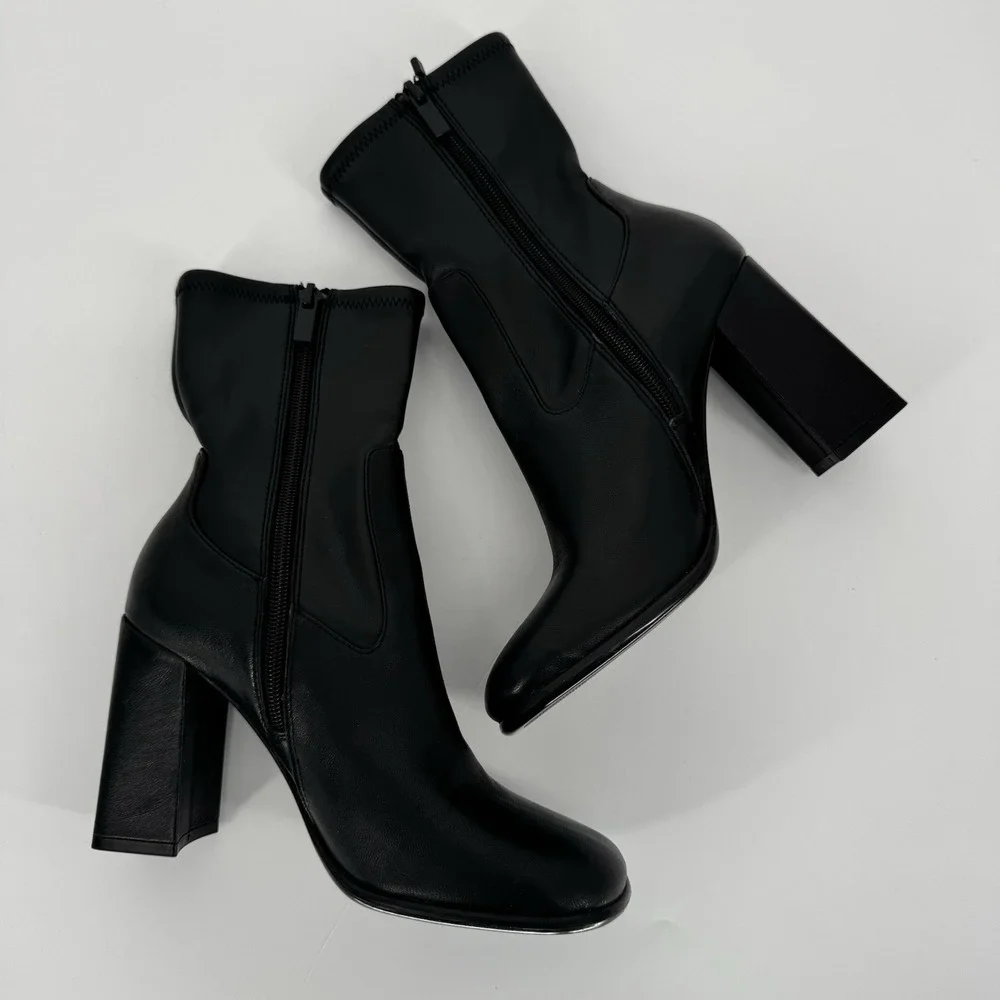 Mango MNG Black Boots Women's Size 6.5‎ EU 37 Chunky Heeled Round Toe Ankle